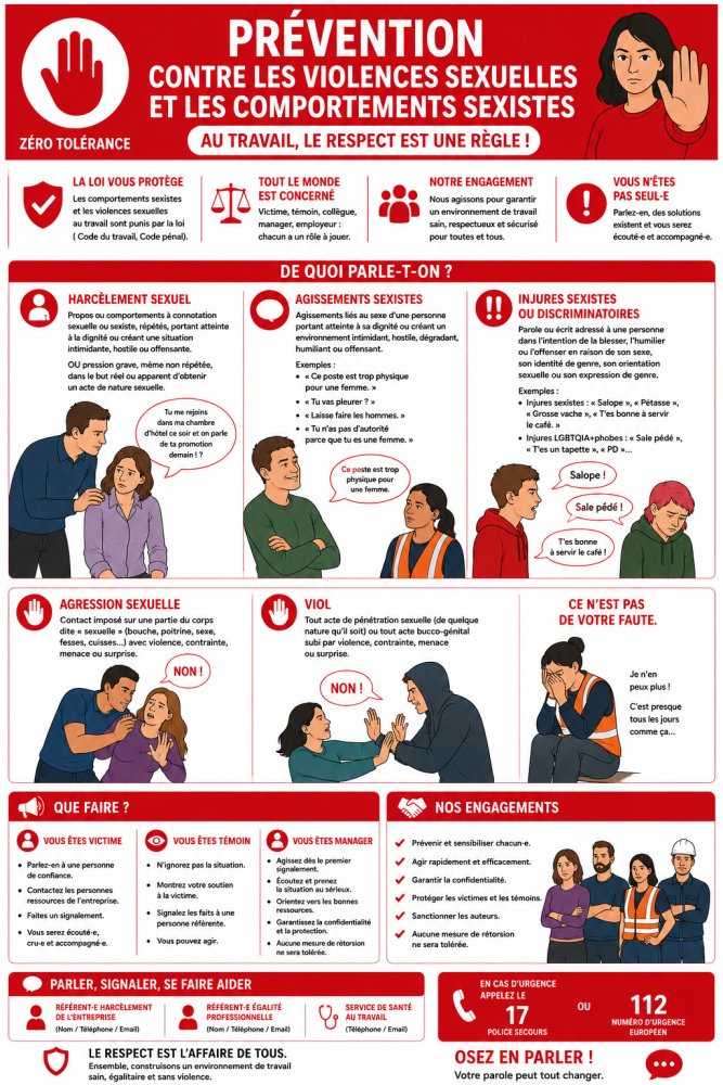 Affiche Prévention contre les violences sexuelles et comportements sexistes au travail - Format A4