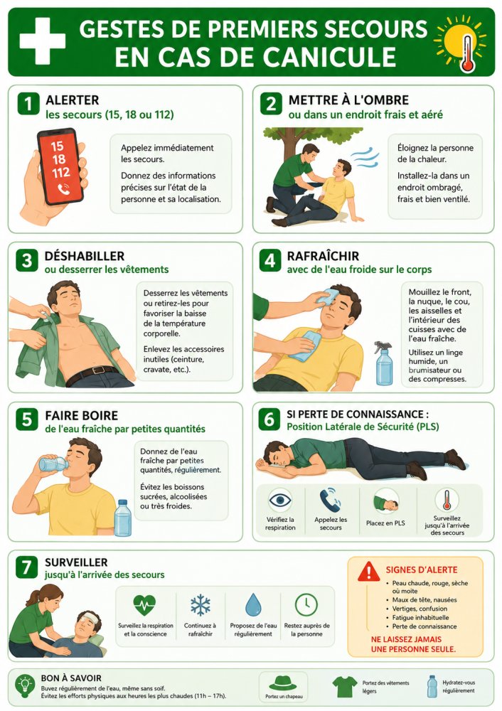 Affiche « Gestes de Premiers Secours en Cas de Canicule » - A4 Plastifiée