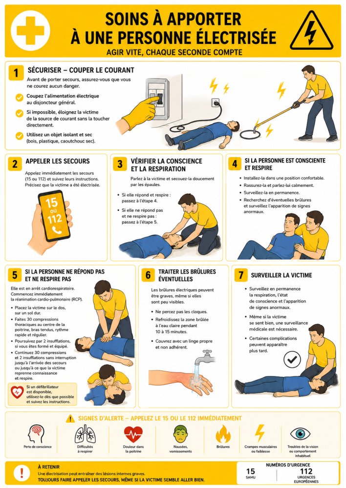 Affiche « Soins à apporter à une personne électrisée » - Format A4 plastifié
