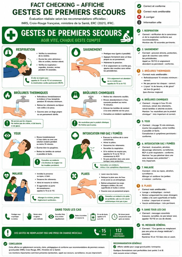 Affiche Gestes de Premiers Secours - A4 Plastifiée