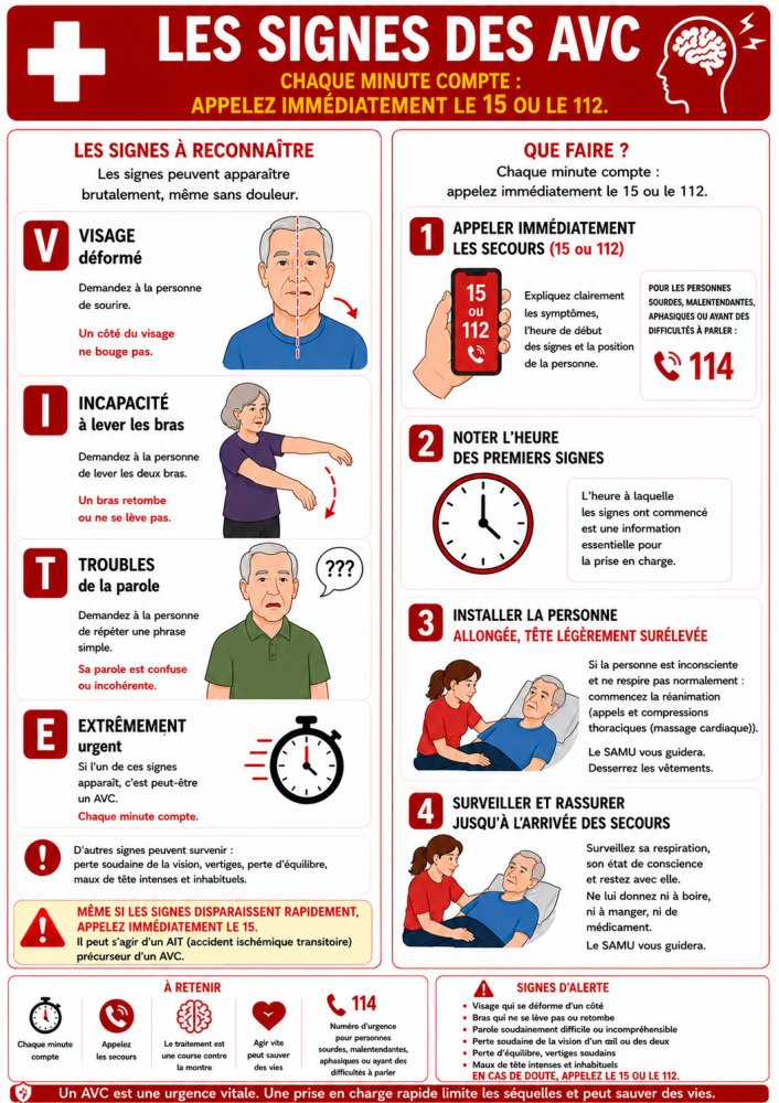 Affiche Les Signes des AVC - Reconnaissance et Intervention d'Urgence