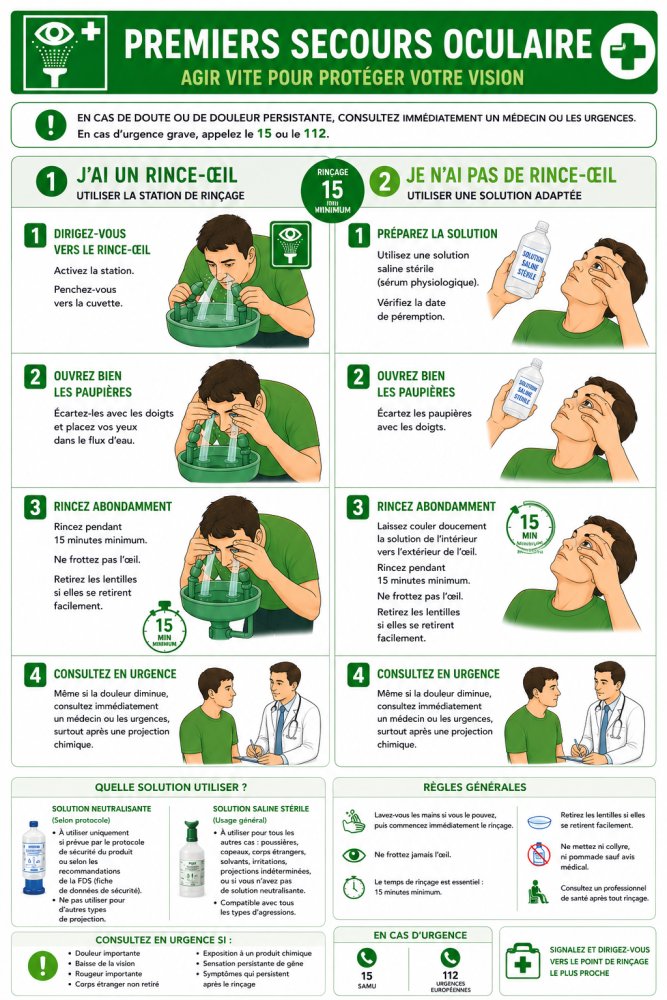 Affiche « Premiers Secours Oculaire » – Conduite à tenir en cas d'accident des yeux